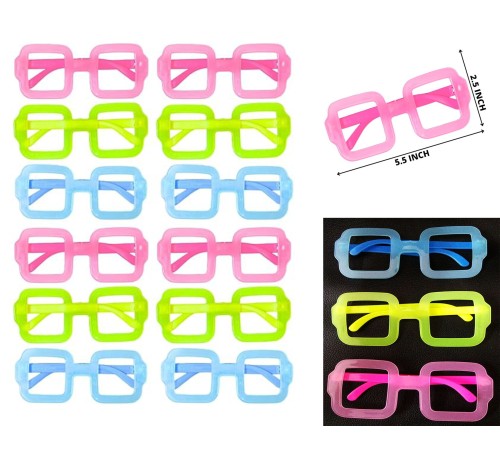 Fosforlu Kare Model Glow Parti Gözlüğü Karanlıkta Yanan Gözlükler 12 Adet