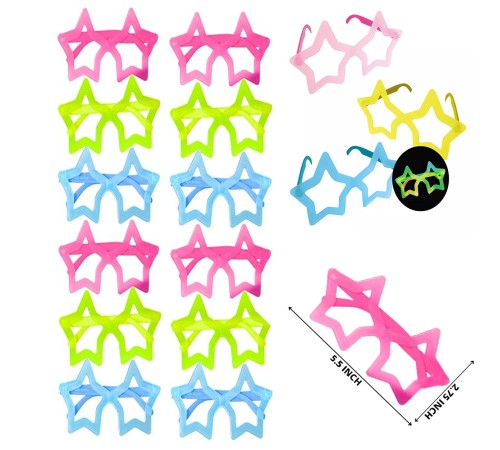 Fosforlu Yıldız Model Glow Parti Gözlüğü Karanlıkta Yanan Gözlükler 12 Adet