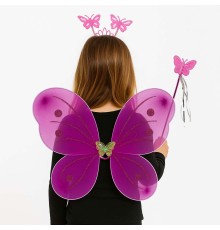 Fuşya Kelebek Kız Seti – 50 cm Kelebek Kanadı, Taç ve Asa
