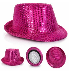 Fuşya Pembe Payetli Disco Parti Şapkası Yetişkin Işıltılı Fötr Model