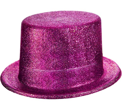 Fuşya Pembe Renk Parıltılı Simli Fötr Silindir Parti Şapkası