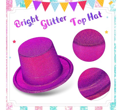 Fuşya Pembe Renk Parıltılı Simli Fötr Silindir Parti Şapkası