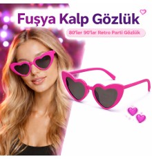 Fuşya Pembe Retro Kalp Gözlük – 80’ler 90’lar Stil Parti Gözlüğü