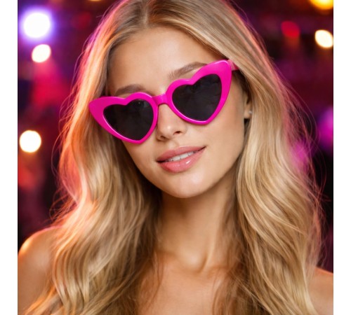 Fuşya Pembe Retro Kalp Gözlük – 80’ler 90’lar Stil Parti Gözlüğü