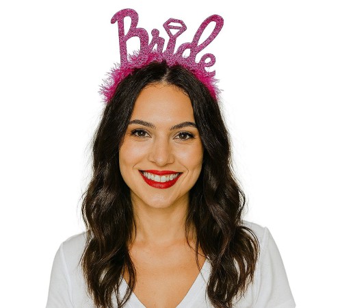 Fuşya Renk Bekarlığa Veda İtalik Yazı Alyanslı Bride Taç