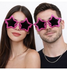 Fuşya Renk Disko Yıldızı Retro Parti Gözlüğü 16X7 cm