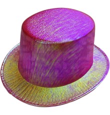 Fuşya Renk Işıltılı Hologram Kumaş Kaplama Fötr Silindir Şapka Yetişkin Boy