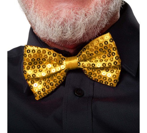 Gece Işıltısı Altın Payetli Pullu Papyon 7x2 cm