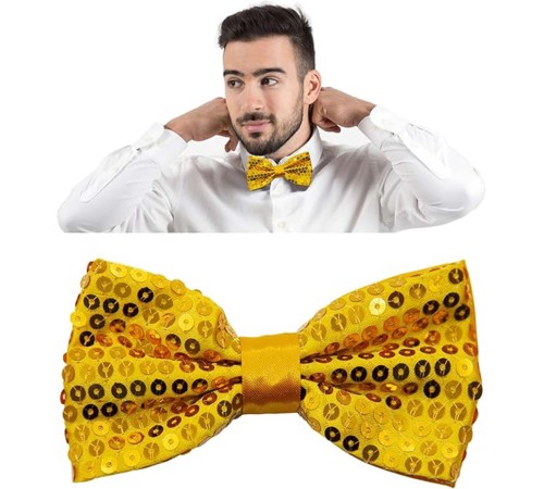 Gece Işıltısı Altın Payetli Pullu Papyon 7x2 cm