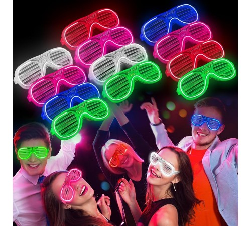 Glow Model 3 Farklı Fonksiyonlu Işıklı Panjur Parti Gözlüğü Karışık Renk 12 Adet