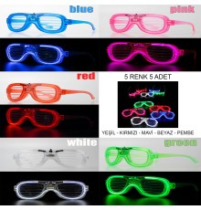 Glow Model Led Işıklı Parti Gözlüğü 3 Modlu 5 Renk 5 Adet