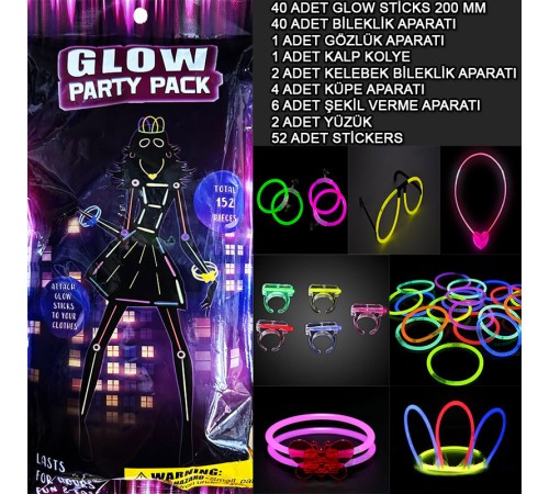 Glow Parti Seti 152 Parçalık Lüks Glow  Kostüm Seti