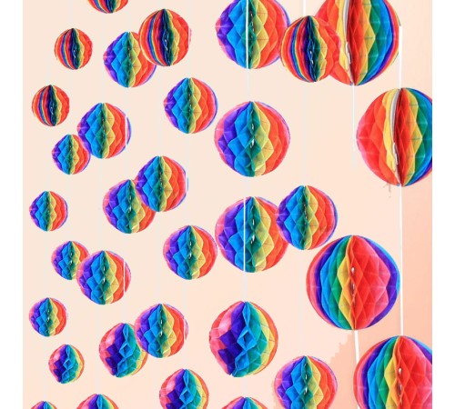 Gökkuşağı Renkli 30 cm Rengarenk Kağıt Süs Fener 1 Adet