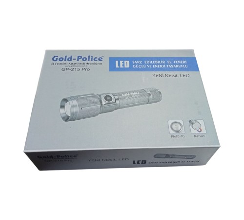 Gold Police GP-215 Pro Şarjlı El Feneri PM10 Led Mıklatıslı
