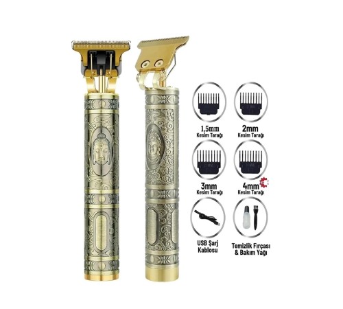 Gold Uçlu Vintage  Şarjlı Traş Makinesi Saç Sakal Ense Çizim Vucüt Kılı Tıraş Makinası