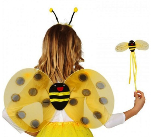 Gösteri Arı Kanadı Kostüm Seti – Çocuklar İçin Kanat, Taç ve Asa Aksesuarı