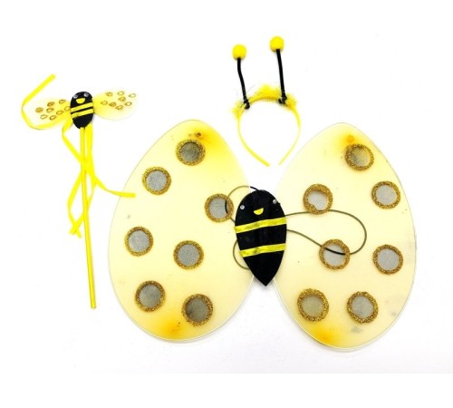 Gösteri Arı Kanadı Kostüm Seti – Çocuklar İçin Kanat, Taç ve Asa Aksesuarı