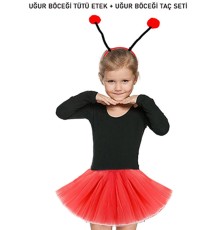 Gösteriler İçin Kırmızı Uğur Böceği Tütü Etek ve Kırmızı Uğur Böceği Taç Seti