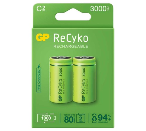 GP Recyko 3000mAh C Orta Boy Şarj Edilebilir Pil 2'li Paket