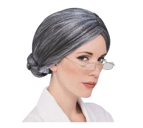 Gri Renk Yaşlı Peruğu Takma Saç Büyükanne Peruğu Yetişkin Çocuk Uyumlu