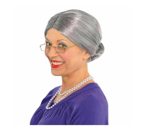 Gri Renk Yaşlı Peruğu Takma Saç Büyükanne Peruğu Yetişkin Çocuk Uyumlu