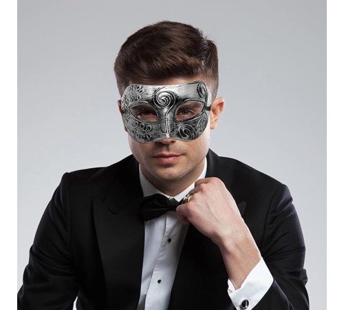 Gümüş Eskitme Yüz Maskesi - Antik Tarz Balo Maskesi