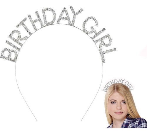 Gümüş Kristal Taşlı Birthday Girl Doğum Günü Tacı İthal Ürün A Kalite 17x16 cm