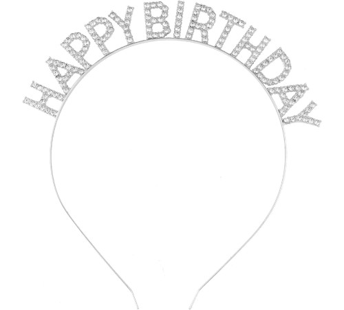 Gümüş Kristal Taşlı Happy Birthday Doğum Günü Tacı İthal Ürün A Kalite 17x16 cm