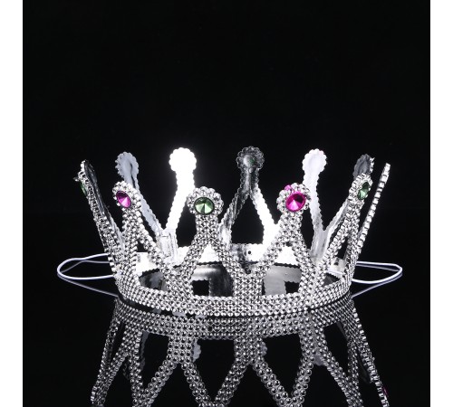 Gümüş Renk Çocuk ve Yetişkin Uyumlu Kraliçe Tacı Prenses Tacı 8X25 cm