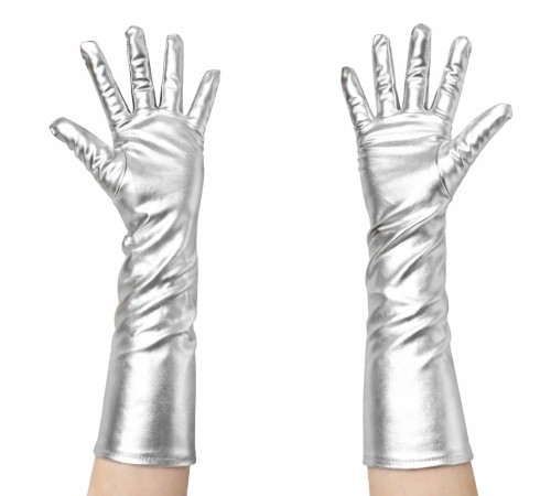 Gümüş Renk Dirsek Altı Lüks Saten Eldiven 40 cm