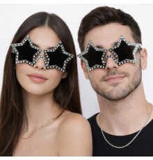 Gümüş Renk Disko Yıldızı Retro Parti Gözlüğü 16X7 cm