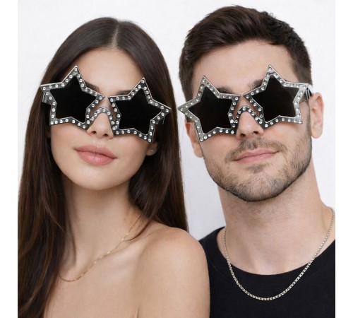 Gümüş Renk Disko Yıldızı Retro Parti Gözlüğü 16X7 cm