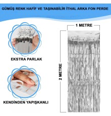 Gümüş Renk Ekstra Metalize Parlak Saçaklı Arka Fon Perde İthal A Kalite 1x2 Metre