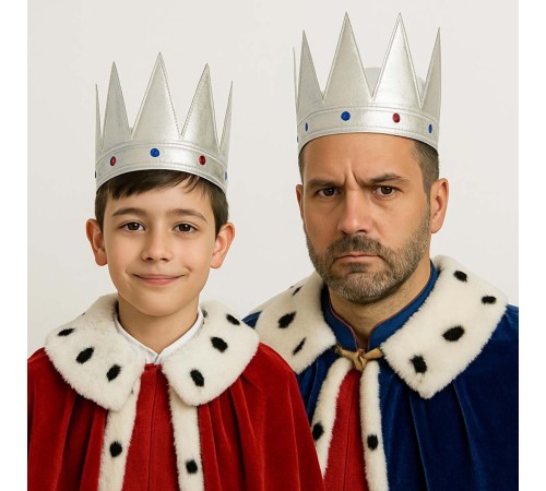 Gümüş Renk Eva Yumuşak Kral Kraliyet Tacı Yetişkin Çocuk Uyumlu 55 cm