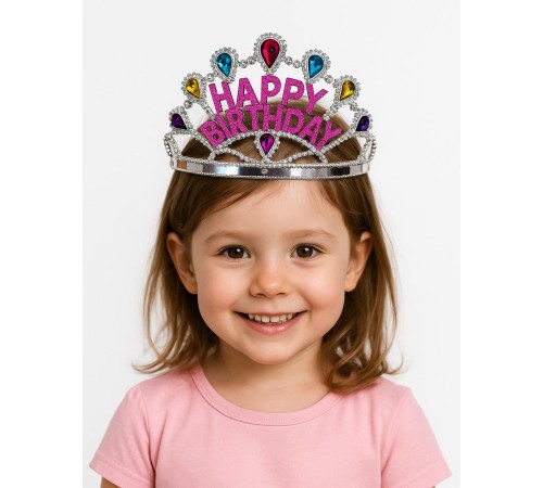 Gümüş Renk Happy Birthday Yazılı Doğum Günü Tacı 60 cm