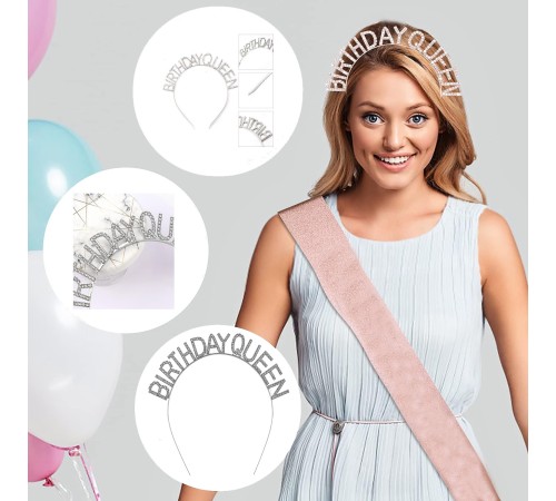 Gümüş Renk Kristal Taşlı Parlak Birthday Queen Yazılı Kraliçe Taç 16x17 cm