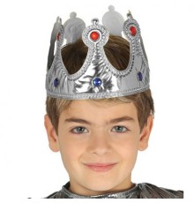 Gümüş Renk Kumaş Malzemeden İmal Çocuk Kral Tacı 57 cm