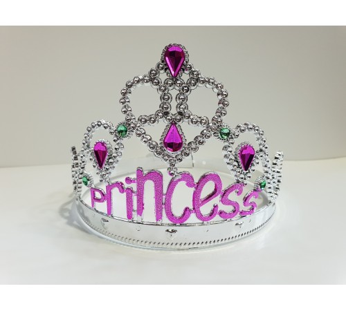 Gümüş Renk Prenses Yazılı Parti Tacı 60 cm