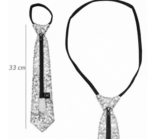 Gümüş Renk Pul Payetli Işıltılı Parti Kravatı 33 cm