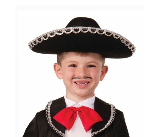 Gümüş Renk Şeritli Meksika Mariachi Latin Şapkası 55 cm Çocuk