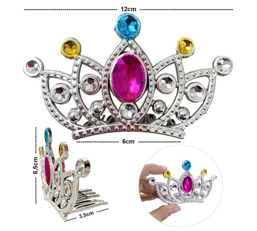 Gümüş Renk Taraklı Model Prenses Kraliçe Tacı 2 No 12x7 cm