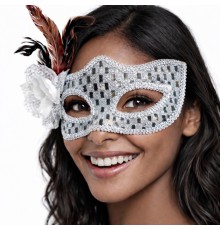 Gümüş Renk Tüylü Balo Maskesi Kadın Parti Aksesuarı