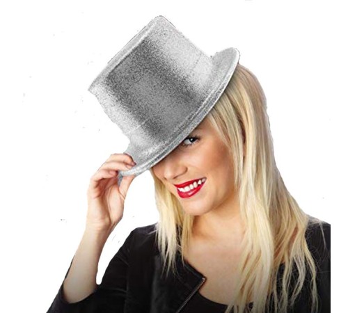 Gümüş Renk Uzun Plastik Simli Parti Şapkası