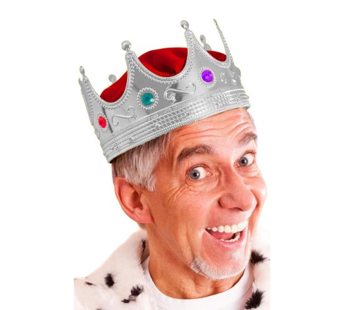 Gümüş Renk Yetişkin Çocuk Uyumlu Kral Tacı Kraliyet Tacı 60 cm