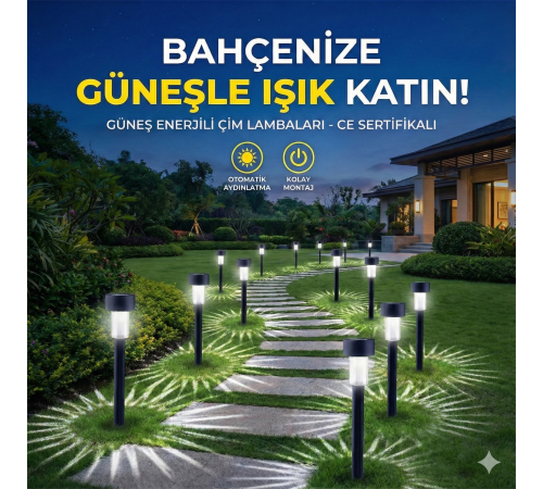 Güneş Enerjili Bahçe Lambası Plastik Saplama 10lu Set