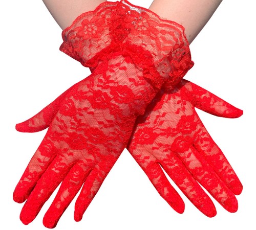 Güpürlü Bilek Boyu Kırmızı Dantel Eldiven Yetişkin