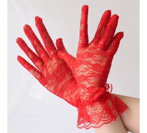 Güpürlü Bilek Boyu Kırmızı Dantel Eldiven Yetişkin