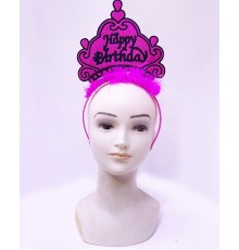 Happy Birthday Neon Fuşya Renk Doğum Günü Tacı 24x15 cm