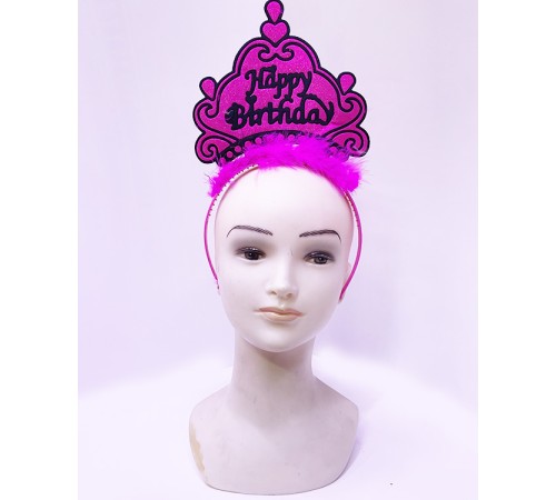 Happy Birthday Neon Fuşya Renk Doğum Günü Tacı 24x15 cm