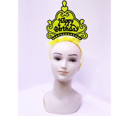 Happy Birthday Neon Sarı Renk Doğum Günü Tacı 24x15 cm